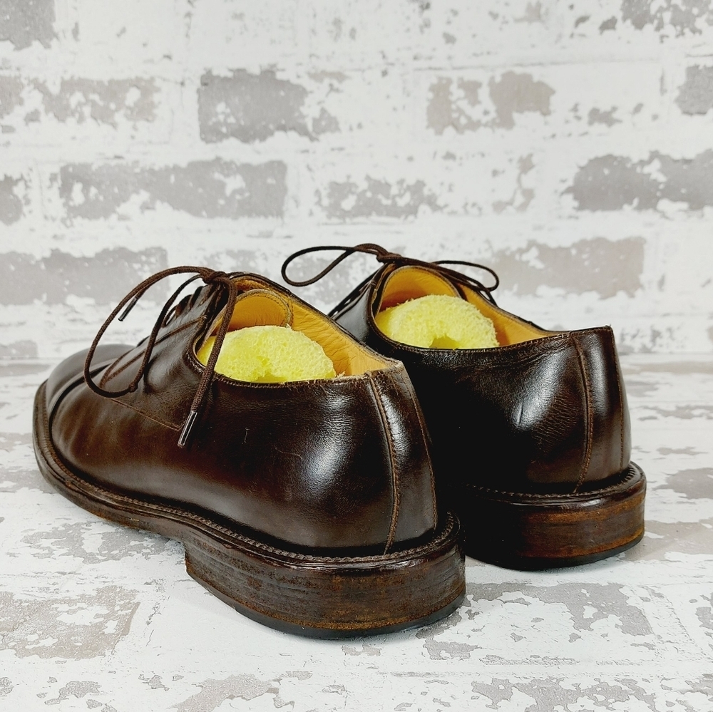 Bruno Magli Florio Cap Toe Brown Leather Dress Shoes Lace Up Loafers T208 - Picture 3 of 9